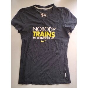 Nike Dri-Fit Cotton Tee Women's Small Black Nobody Trains‎ Runner Up Graphic